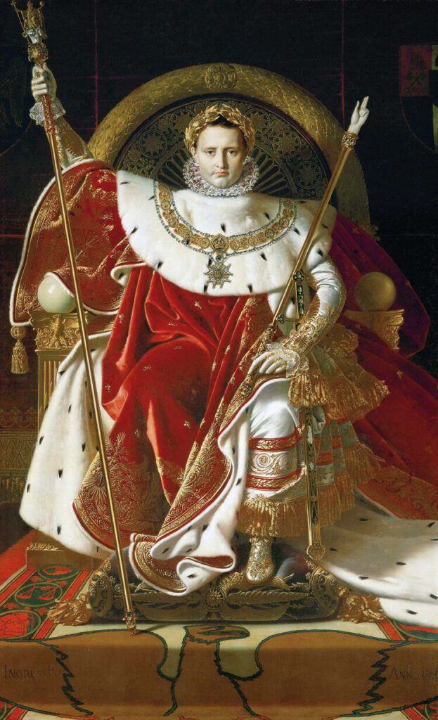 Abb. 2 Jean-Auguste-Dominique Ingres, Napoleon auf dem Kaiserthron, 1806. Öl/Lw. Paris, Musée de l’Armée, Hôtel des Invalides (https://de.wikipedia.org/wiki/Datei:Ingres,_Napoleon_on_his_Imperial_throne.jpg)