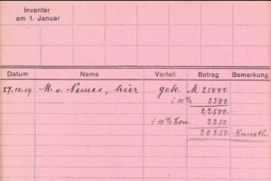 Eine rosige Karteikarte mit einigen wenigen handschriftlichen Vermerken vom 27.10.1919.