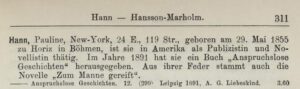 Lexikoneintrag zu Pauline Hann, in: Sophie Pataky: Lexikon deutscher Frauen der Feder: eine Zusammenstellung der seit dem Jahr 1840