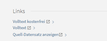 Screenshot eines Websiteabschnitts mit den Links 'Volltext kostenfrei', 'Volltext' und 'Quell-Datensatz anzeigen'