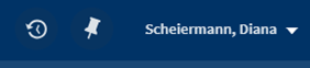 Benutzeroberfläche mit dem Namen 'Scheiermann, Diana' und Symbolen für Zurück und Anheften